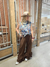 Chocolate Brown Satin Pants with Ruffle Bottom