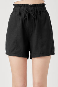 Risen Brand Paperbag Linen Shorts Black