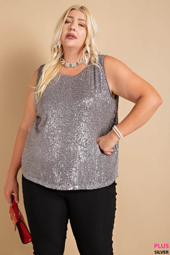 Silver Sequin Relaxed Fit Sleeveless Top