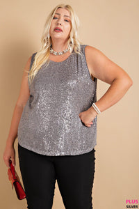 Silver Sequin Relaxed Fit Sleeveless Top