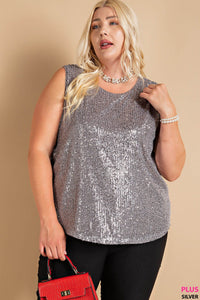 Silver Sequin Relaxed Fit Sleeveless Top