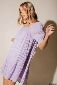 Lavender Crinkled Puff Sleeve Dress