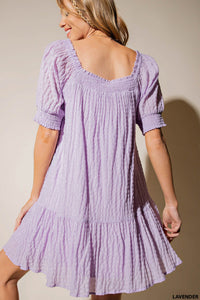 Lavender Crinkled Puff Sleeve Dress