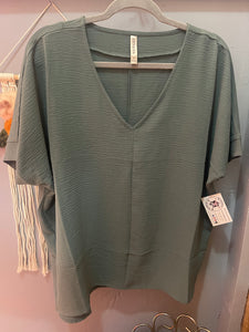 v neck top green silky oversized fit