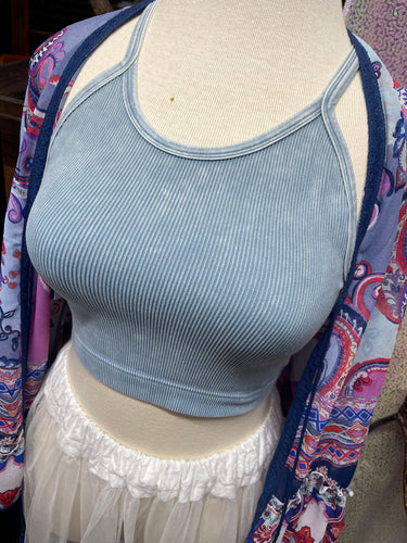 Stretchy blue bra soft, soft straps (not adjustable) mineral washed