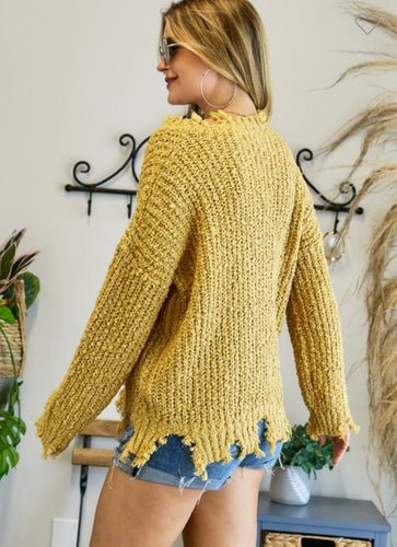 Merry Mustard Distressed Sweater