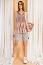 Mineral Washed Textured Mauve Top w/Lace Chest