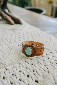 Boho Turquoise Stone Leather Cuff Bracelet